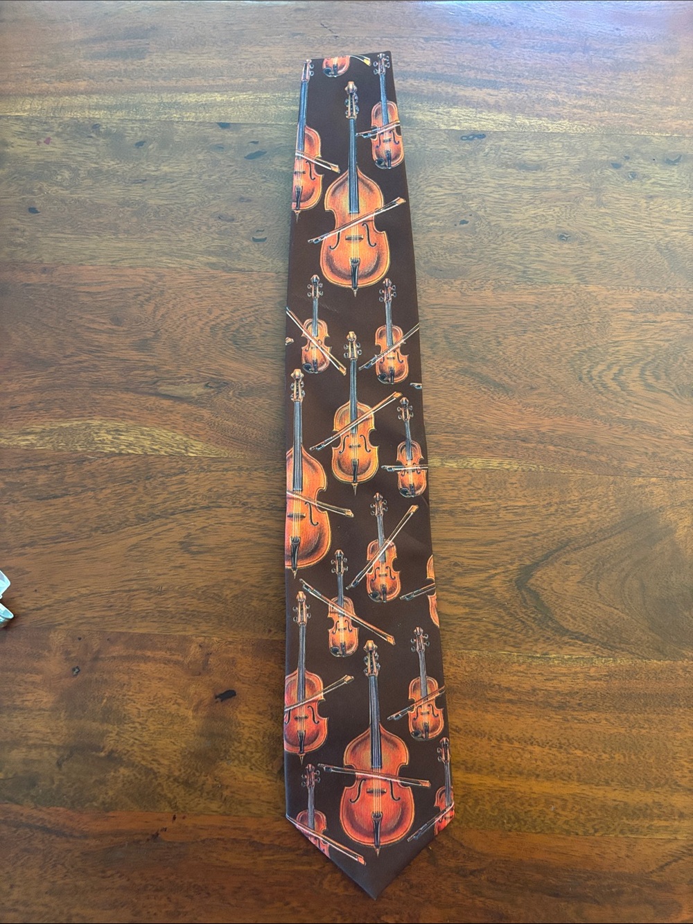 Vintage Dem Crazy Strings Musical String Instrument Pattern Necktie - Brown